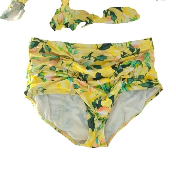 torrid Off Shoulder Ruffle Bikini Set Lemon Swim Suit Modest Plus Yellow UPF 3X - Picture 3 of 16